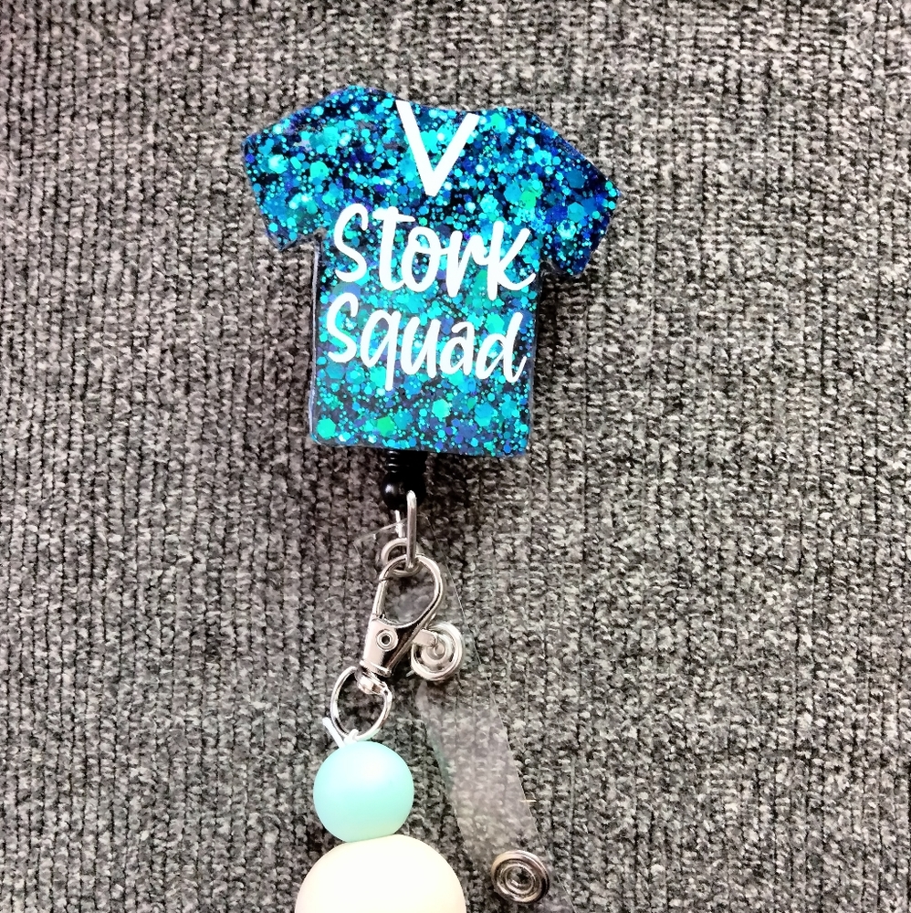 Stork squad retractable name badge reel and lactation belly beads badge tool